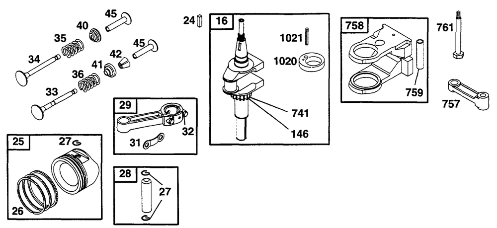 Piston Grp, Crankshaft Diagram and Parts List for 255707-0124-XX  Briggs and Stratton Engine